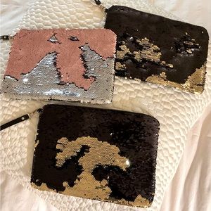 Sequin Wristlet Purse Lot: Black, Gold, Pink Sequins NWOT